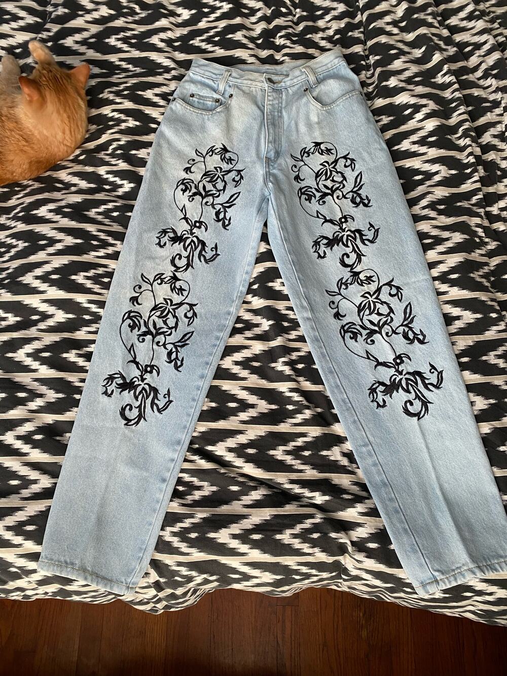 Vintage Embroidered D’Mode Classix Straight Leg High Rise Denim Jeans Size 11/12
